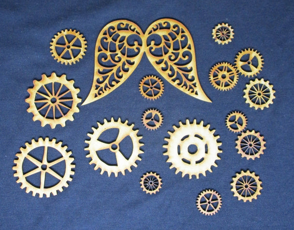 Mdf Wooden Shapes Angel wings and Cogs Set 1