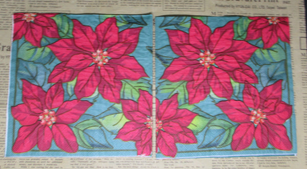 Paper Napkins (Pack of 2) Red and Green Poinsettia Flowers Christmas