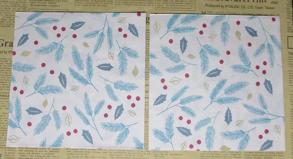 Paper Napkins (Pack of 2) Holly and Berries Pine Needles