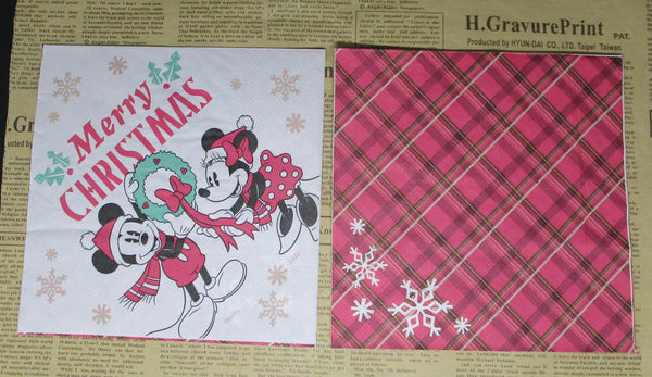 Paper Napkins (Pack of 2) Mickey and Mini Mouse Plaid and Snoweflakes