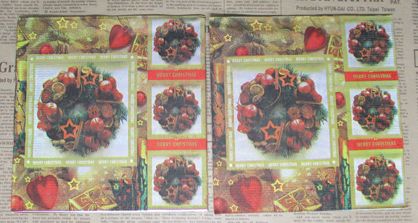 Paper Napkins (Pack of 2) Merry Christmas Decorated Wreath  Multi Squares