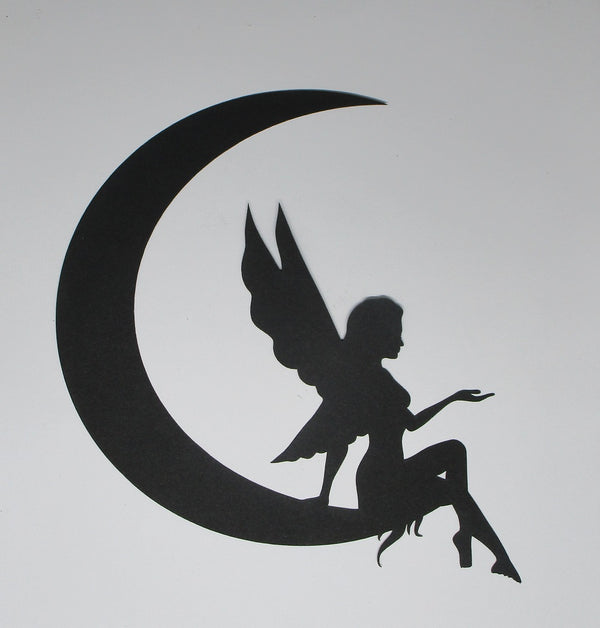 Black Cardstock Fairy Sitting on Moon Small