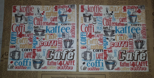 Paper Napkins (Pack of 2) Coffee Words Café Coffee Cups Beans