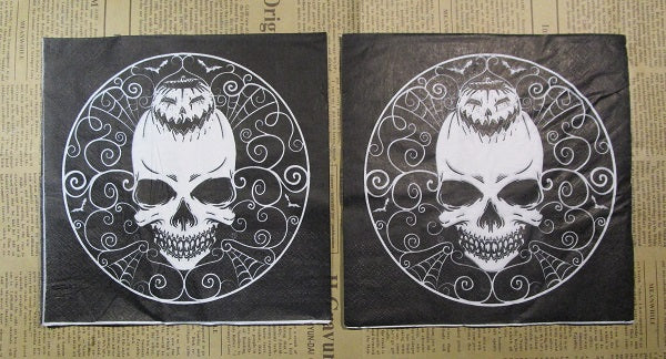 Paper Napkins (Pack of 2) Halloween Black and White skull with Swirls Pumpkin and Web