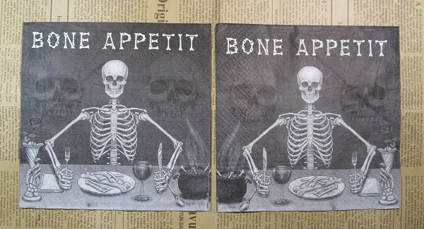 Paper Napkins (Pack of 2) Halloween Bone Appetite Skeleton Eating Caldron