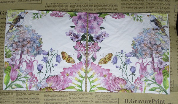 Paper Napkins (Pack of 2) Florals Hydrangea Bird Butterfly