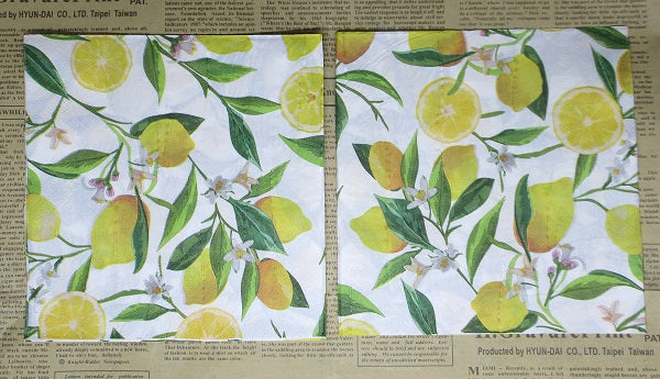 Paper Napkins (Pack of 2) Lemons Foliage and Leaves