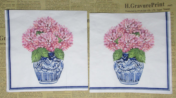 Paper Napkins (Pack of 2) Decorative Vase with Hydrangea Flowers