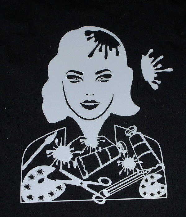 Stencil Girl with Art Supplies Medium