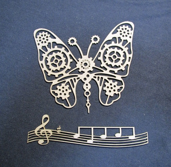 Chipboard Butterfly with Cogs and Music Border