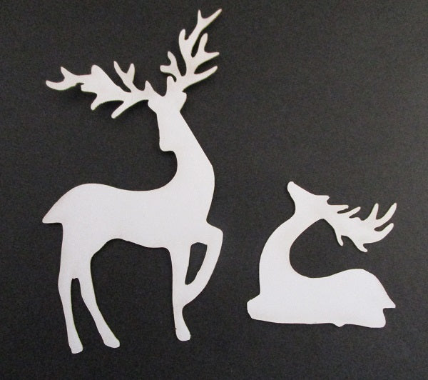 White Mixed Media Reindeer Mother and Baby (set of 2)