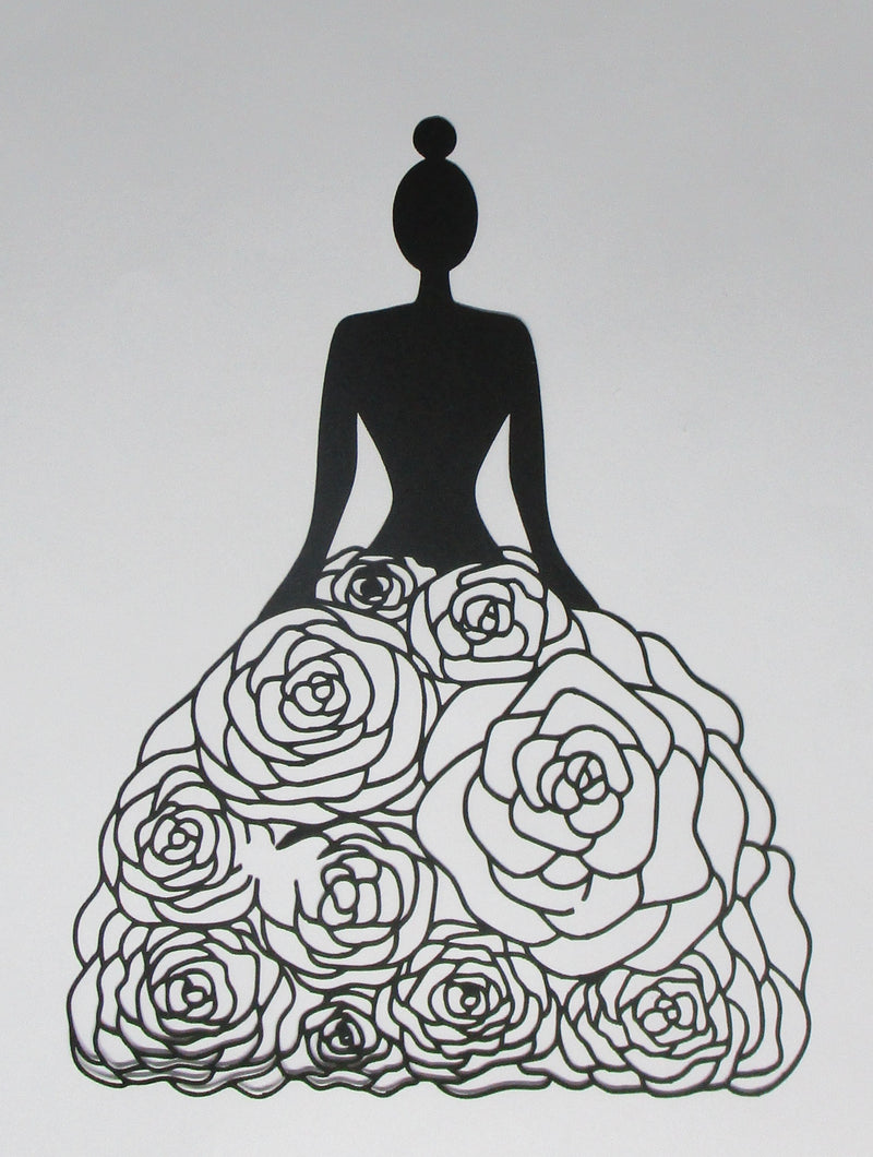 Black Cardstock Lady with Roses Dress