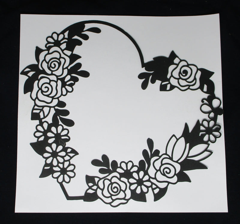 Black Cardstock Heart with Rose Wreath