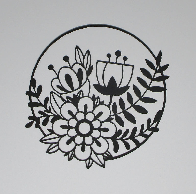 Black Cardstock Flowers and Vine Cluster in Circle