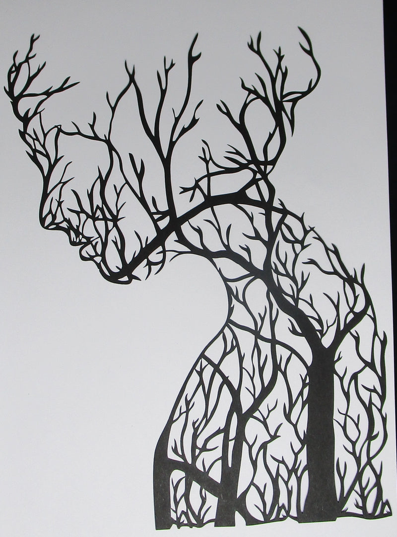 Black Cardstock Growing Woman with Branches