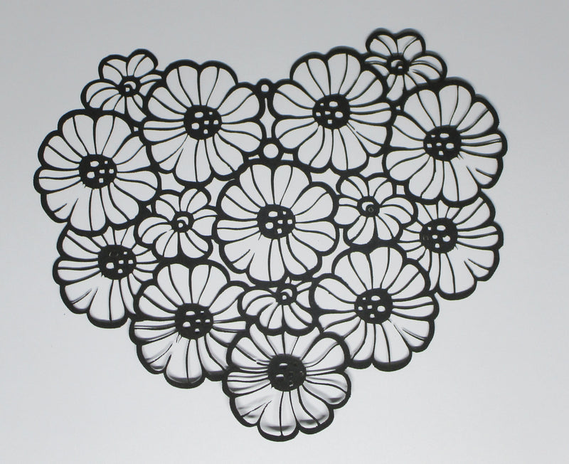 Black Cardstock Heart filled with Daisy's