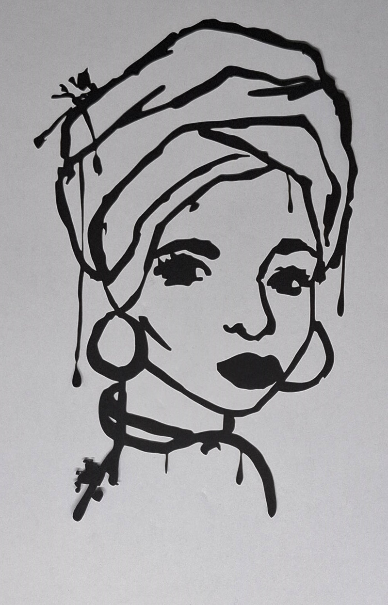 Black Cardstock Scribble Lady with Earrings Small