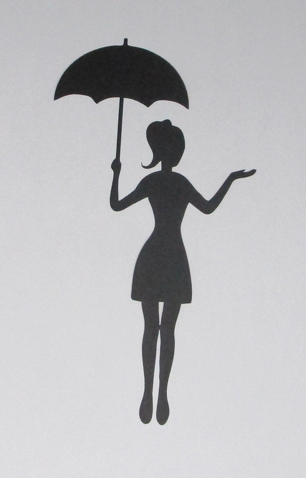 Black Cardstock Lady with Umbrella Medium