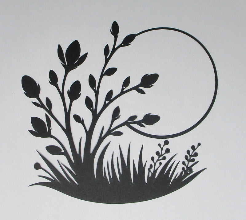 Black Cardstock Floral vine Vith Grass and Circle