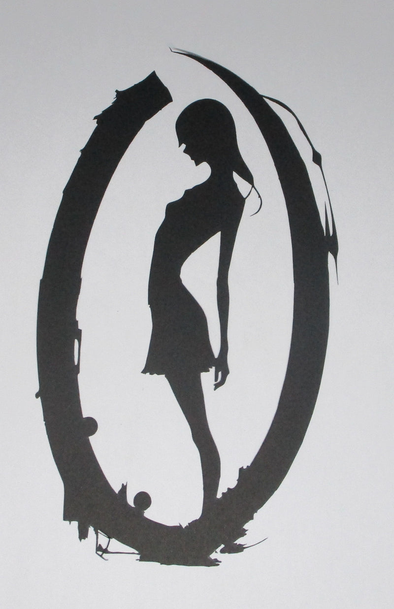 Black Cardstock Lady in distressed Oval