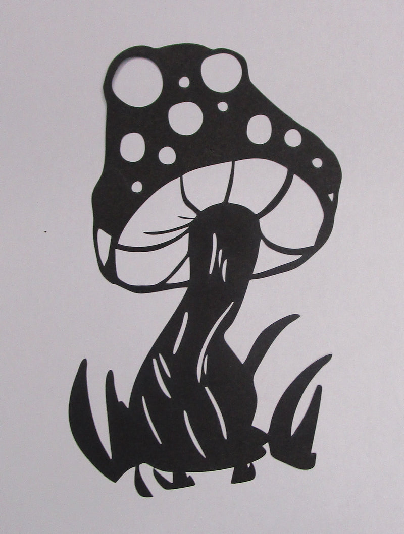 Black Cardstock Mushroom with Spots and Grass