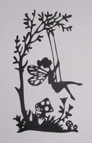 Black Cardstock Girl on a Swing with Tree and Mushrooms