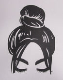 Black Cardstock Lady with Top Bun Detailed Small