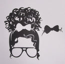 Black Cardstock Lady with Glasses and Curls Small
