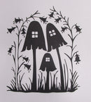 Black Cardstock Mushroom Houses with Flowers and Grass
