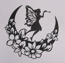 Black Cardstock Fairy on Moon with Flowers
