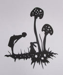 Black Cardstock Girl with Mushroom and Rabbit