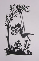 Black Cardstock Girl on a Swing with Tree and Mushrooms Large