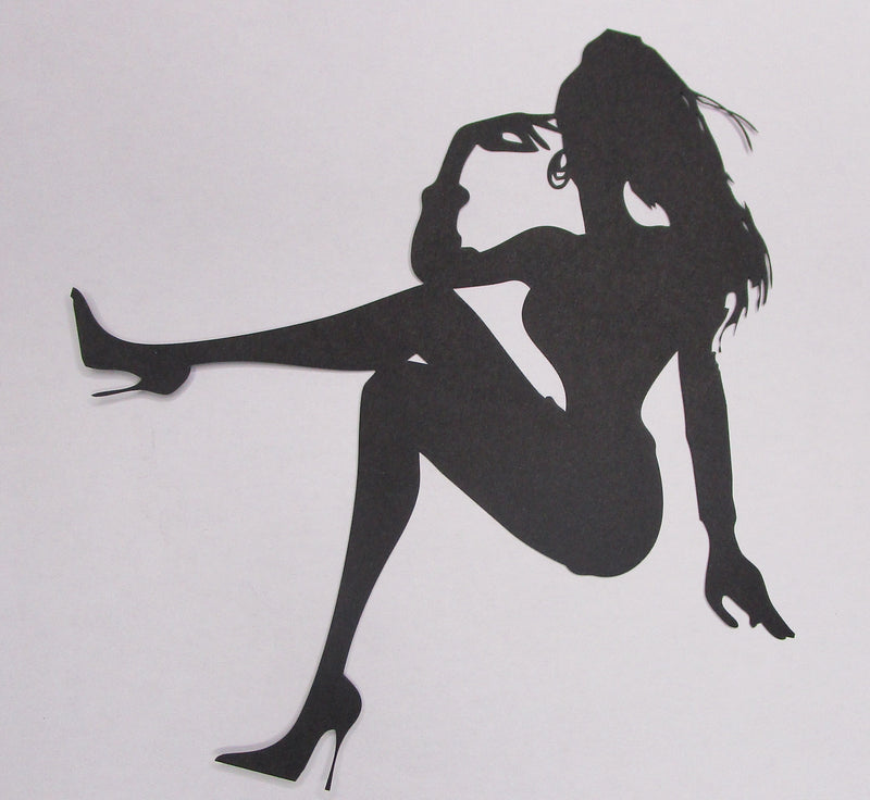 Black Cardstock Lady Sitting with High Heels Large