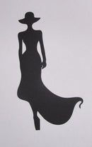 Black Cardstock Lady in Drese and Hat Medium