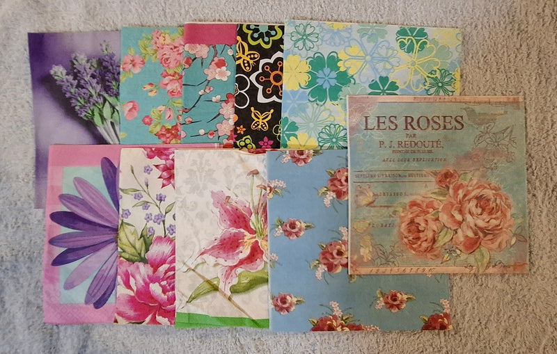 Assorted Paper Napkins (Pack of 10) Flowers Lots of Designs