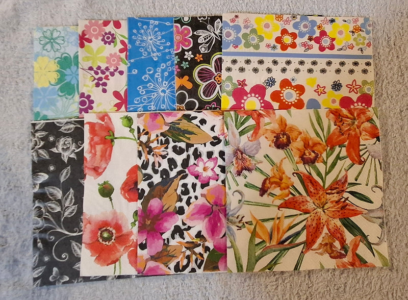 Assorted Paper Napkins (Pack of 9) Flowers Lots of Designs