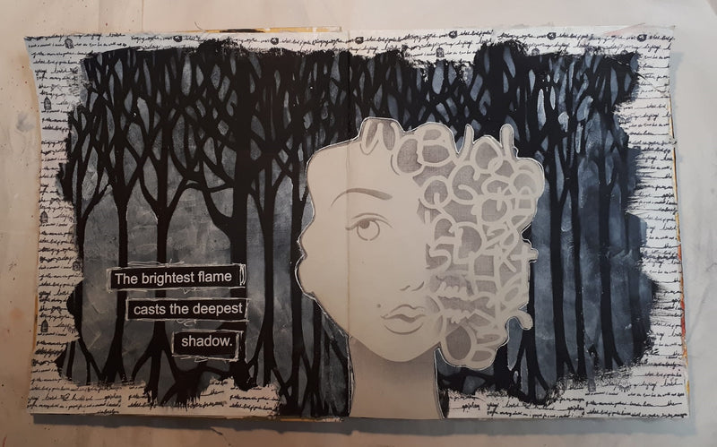 Online Class Art Journal Page Girl in Shadow Forest