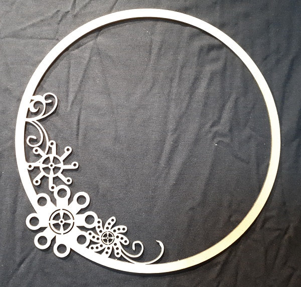 Overstock Chipboard Frame Circle Frame with Steam Punk Flowers Medium