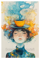 Rice Collage Paper Coloured Fantasy Face Time for Tea