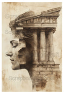 Acetate Transparency Coloured Fantasy Face Old Buildings Ruins