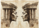 Rice Collage Paper Fantasy Face Old Buildings Ruins