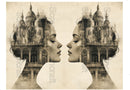 Acetate Transparency Coloured Fantasy Face Thinking about Buildings