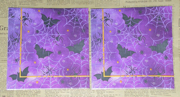 Paper Napkins (Pack of 2) Purple Background with Spiderwebs and Bats