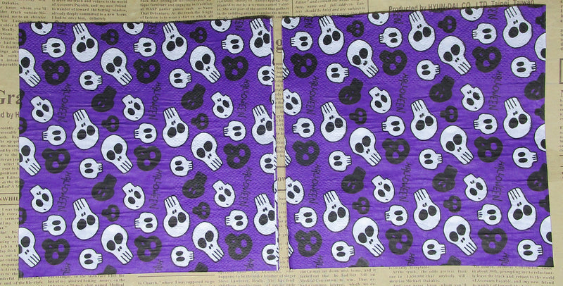 Paper Napkins (Pack of 2) Purple Background with Skulls Black and White