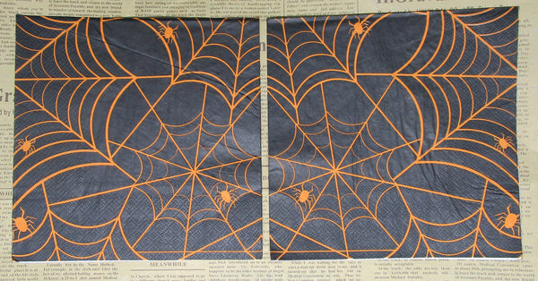 Paper Napkins (Pack of 2) Black Background Orange Spider Web