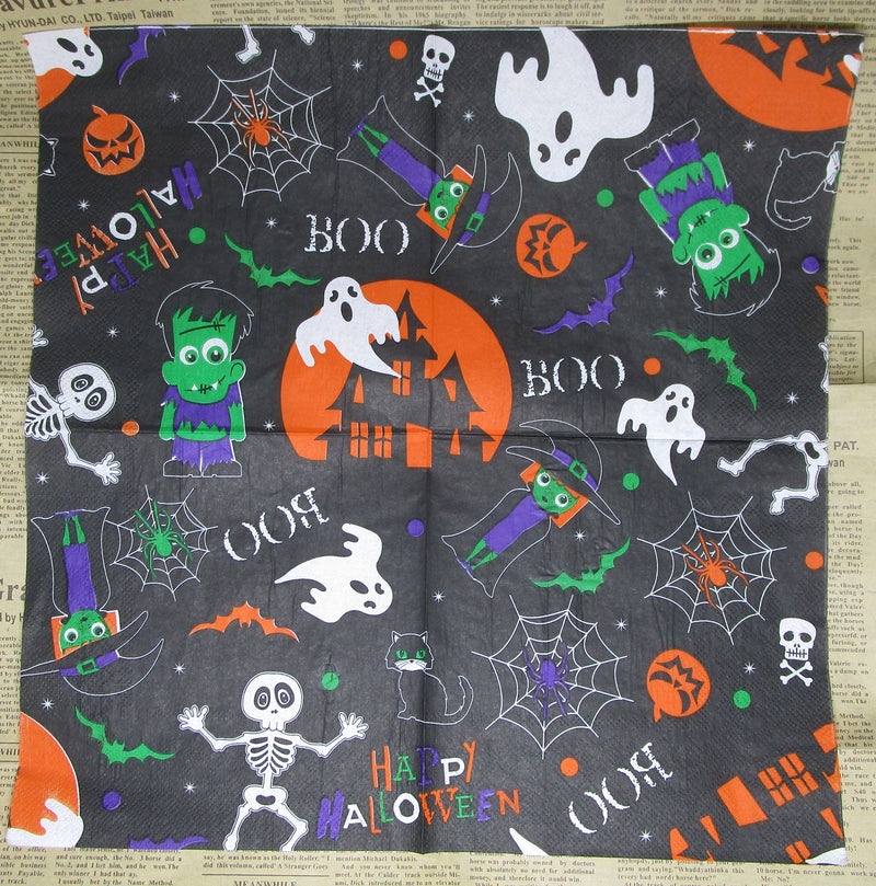 Paper Napkins (Pack of 2) Frankenstein Ghost Boo Pumpkin Haunted House Bats