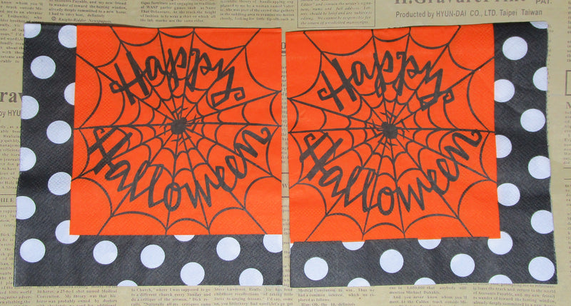 Paper Napkins (Pack of 2) Happy Happy Halloween with Web BlackWhite Dot Border