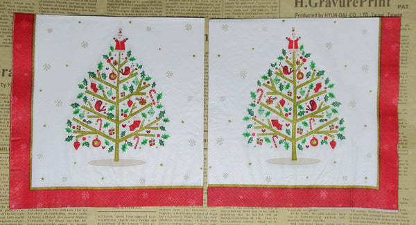 Paper Napkins (Pack of 2) Christmas Tree Cartoon Icons Bird Candy Cane holly leaf Bauble