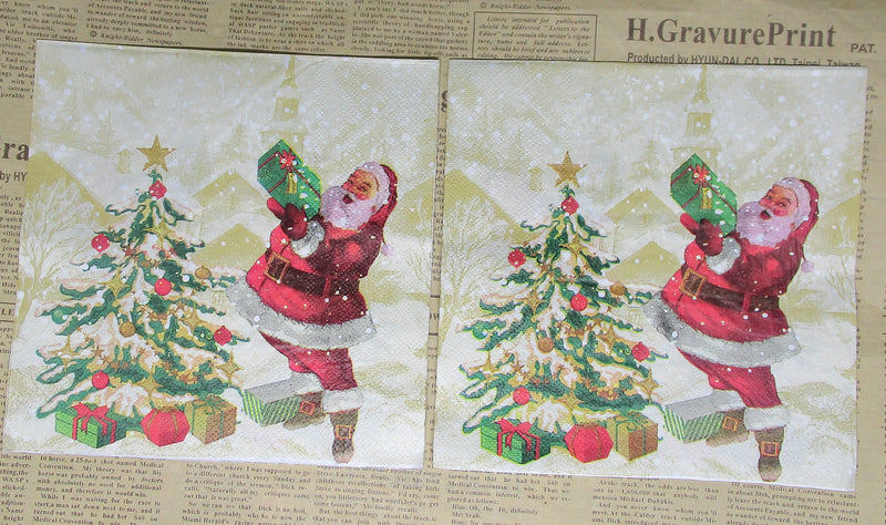 Paper Napkins (Pack of 2) Santa and Tree with Presents