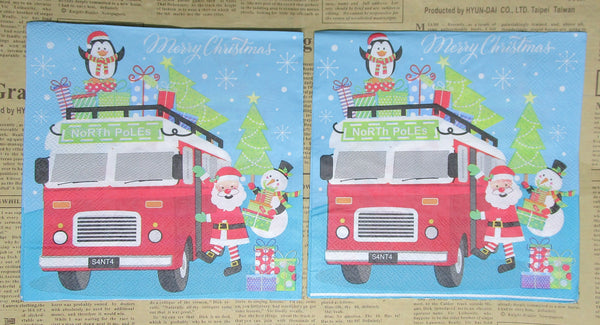 Paper Napkins (Pack of 2) Santa Peguina nd Snowman with Truck loaded withPresents